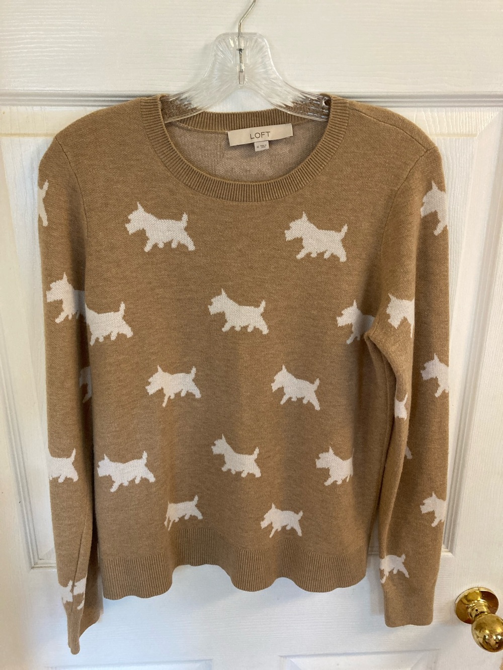 LOFT Tan Sweater with White Terrier Dog Motif